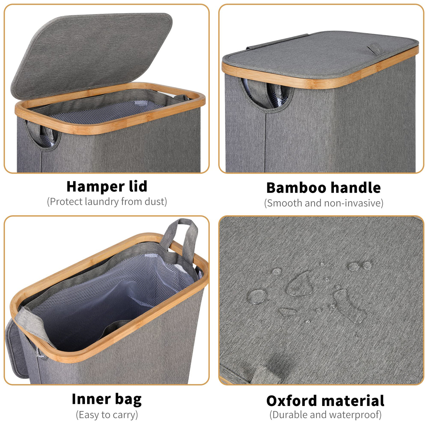 iEGrow Wäschekorb mit Rollen 75L, Wäschesammler Schmal mit Herausnehmbarer und Waschbarer Innentasche, Laundry Baskets Wäschekörbe mit Deckel für Kleidung, Spielzeug, Handtücher (Grau)