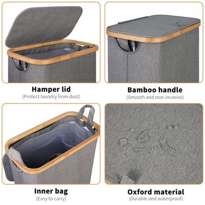 iEGrow Wäschekorb mit Rollen 75L, Wäschesammler Schmal mit Herausnehmbarer und Waschbarer Innentasche, Laundry Baskets Wäschekörbe mit Deckel für Kleidung, Spielzeug, Handtücher (Grau)