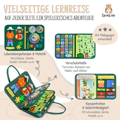 SpielLieb® Montessori Busy Board Deutsch ab 3 Jahre - interaktives Activity Board Spielzeug für Kleinkinder - Beschäftigung für Auto & Flugzeug Entwicklung & Motorik