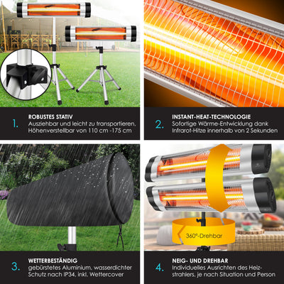 KESSER® Infrarotstrahler ✓ Heizstrahler ✓ Wärmestrahler ✓ Terrassenstrahler ✓ Temperatur 3-Stufig ✓ höhenverstellbarem Teleskopstativ ✓ Wickeltischstrahler ✓ Terrassenheizer ✓ Quarzstrahler | 2500W