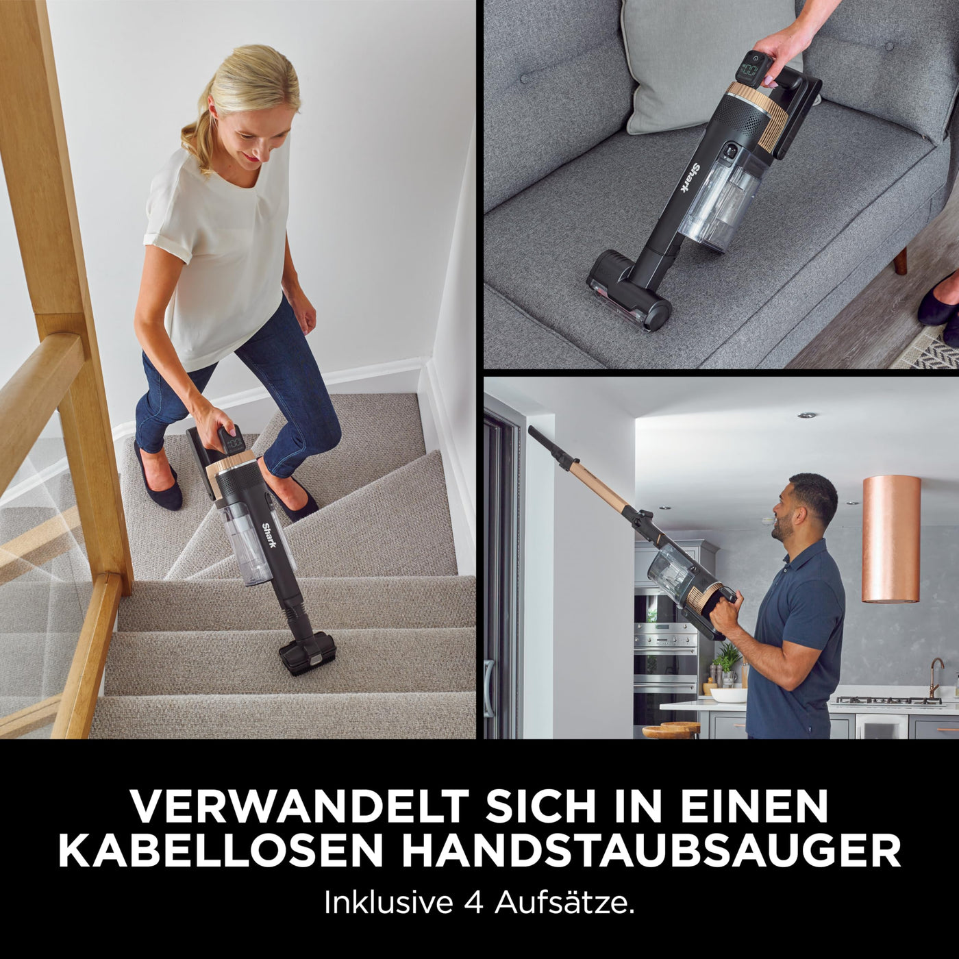 Shark Stratos Akku-Staubsauger Kabellos, PowerFins Plus, 60 Min. Laufzeit, Anti Hair Wrap & CleanSense IQ Staubsauger, mit Auto-Kit, Haustier-, Fugen- & Multi-Oberfläche-Aufsatz, Kupfer IZ400UKEUTBK