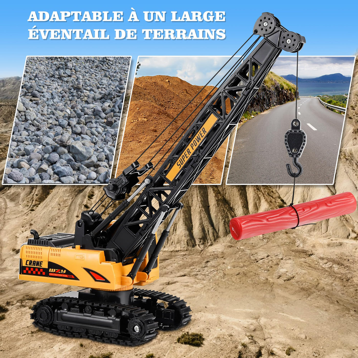 Joellfuner Kran Spielzeug, 2,4G Kran Ferngesteuert mit Lichtern und Geräuschen Realistischer, Großer RC Kranspielzeug mit 12PCS Miniaturmodelle, Geschenk für Jungen und Mädchen (Standard)