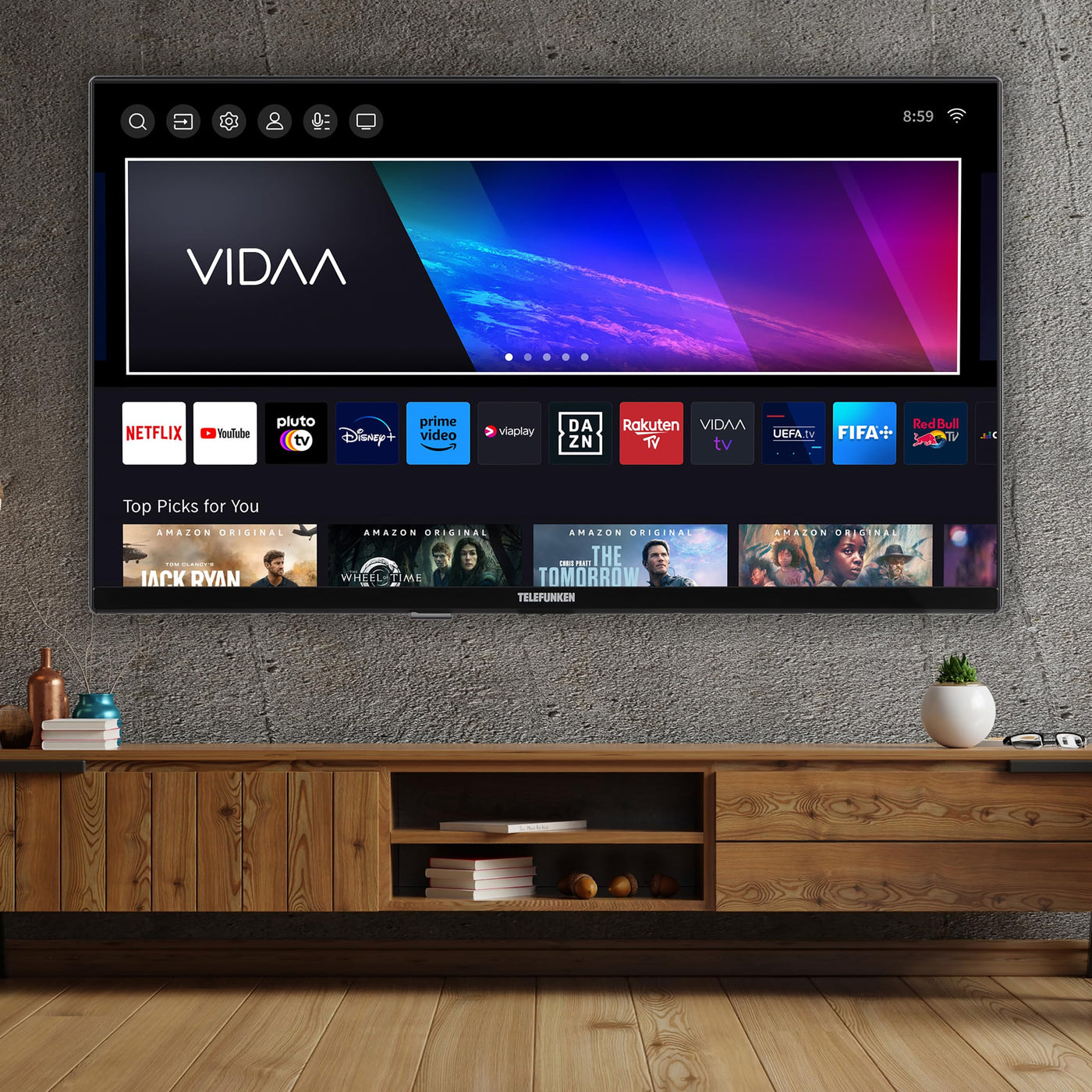 Telefunken Fernseher 43 Zoll Smart TV VIDAA D43U790B2CW 4K Fernseher UHD, HDR TV mit Dolby Vision, Triple-Tuner und 6 Monate HD+ inkl., LED TV schwarz