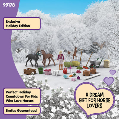 schleich Horse Club | Adventskalender Horse Club 2025 – Weihnachtswunder Fohlenaufzucht 99178 | mit beweglicher Figur Sofia, 3 Pferdefiguren & Zubehör | Geschenkidee für Kinder ab 5 Jahren | 34 Teile