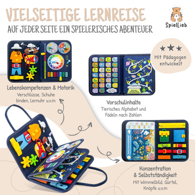 SpielLieb® Montessori Busy Board Deutsch ab 3 Jahre - interaktives Activity Board Spielzeug für Kleinkinder - Beschäftigung für Auto & Flugzeug Entwicklung & Motorik