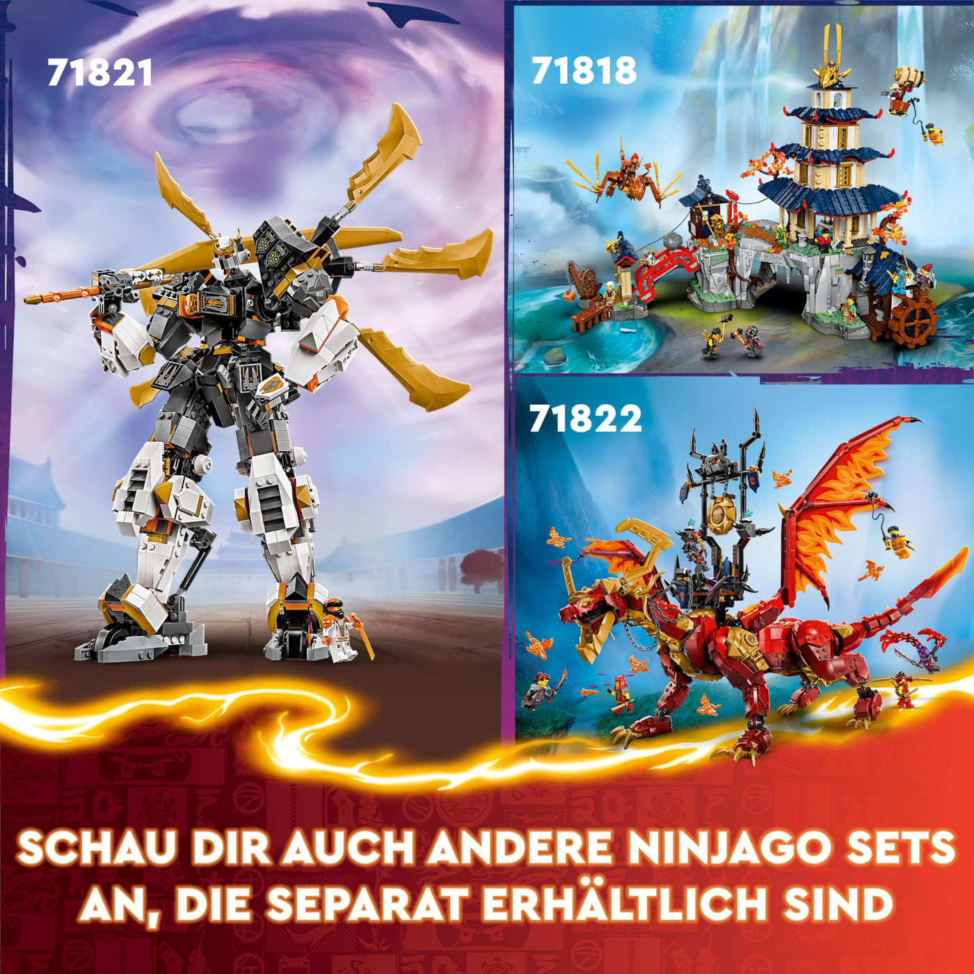LEGO NINJAGO Kombi-Raupe des Ninja-Teams, 4-in-1-Set mit Gleiter, Rennauto und 2 Motorrädern und 6 Minifiguren, Geschenk für Jungen und Mädchen, Ninja-Spielzeug 71820