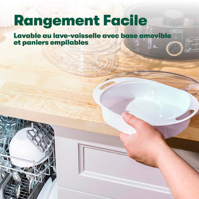 BELLA Zwei-Etagen-Dampfgarer mit stapelbaren Körben und abnehmbarem Sockel für schnelles, gleichzeitiges Garen – Abschaltautomatik und Trockengehschutz, 7 l, schwarz