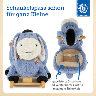 Bieco Plüsch Schaukeltier Esel | Kinder Schaukelstuhl mit Sicherheitsgurt | | Schaukel Kleinkind | Zimmer | Baby Schaukelwippe ab 9 Monate | Schaukelpferd Holz