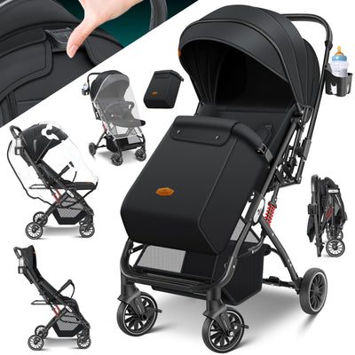 KIDIZ® Kinderwagen Kinderbuggy klappbar Liegebuggy Sportwagen Faltbar 360° Räder 5-Punkt Gurt Inkl. Fußsack, Getränkehalter, Regenabdeckung & Moskitonetz verstellbare Rückenlehne & Sonnenverdeck