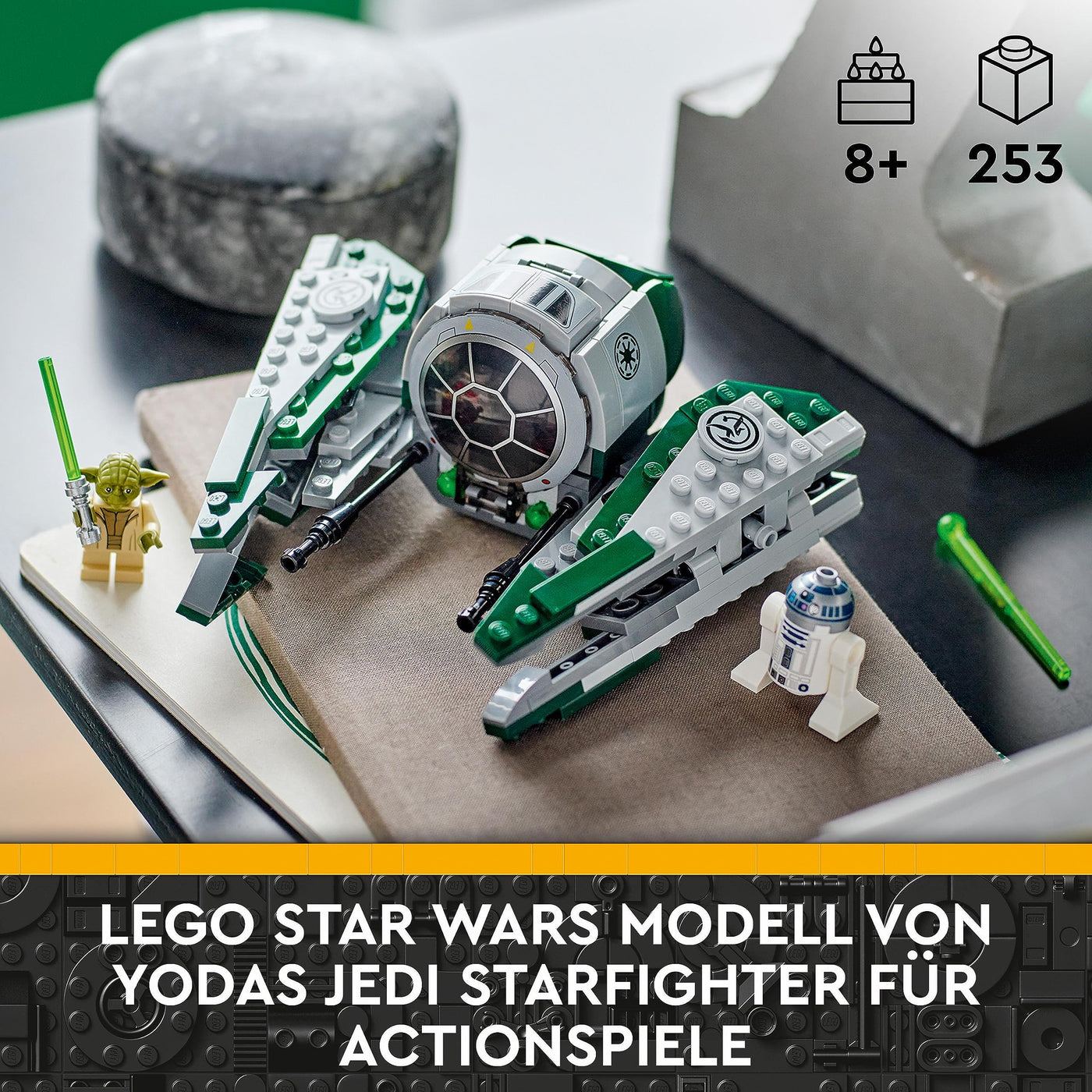 LEGO 75360 Star Wars Yodas Jedi Starfighter Bauspielzeug, Clone Wars Fahrzeug-Set mit Meister Yoda-Minifigur, Lichtschwert und Droide R2-D2-Figur