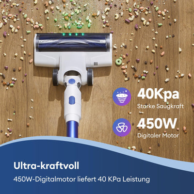 Ultenic U10 Ultra Akku Staubsauger kabelloser Akkustaubsauger mit 40000 Pa Saugkraft, 40 Min Laufzeit, grüne Licht und Anti-Tangle-Bürste für Teppich Hartböden Tierhaare