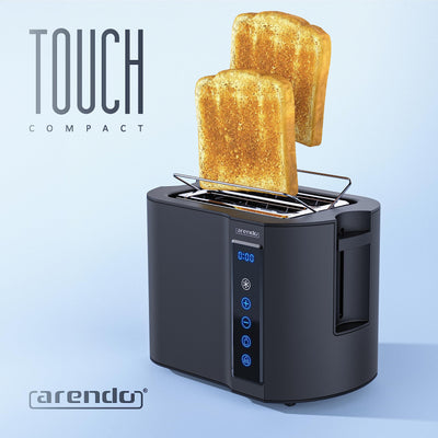 Arendo - Touch Toaster 2 Scheiben Edelstahl - Touchpanel - digital Display Restzeitanzeige - 800 W – Doppelwandgehäuse – mit Brötchenaufsatz – 7 Bräunungsgrade – Brotscheibenzentrierung - Schwarz