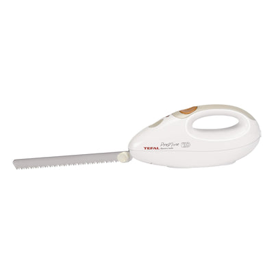 Tefal Elektrisches Messer, 100 Watt, Edelstahlklinge, geeignet für Tiefkühl-Gut, Elektromesser in weiß/greige, 8523.31