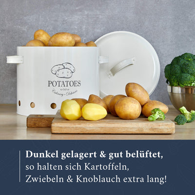 HIKITCHEN® Vorratsbehälter-Set für länger frisches Gemüse (creme weiß) - Stilvolle Kartoffel-, Knoblauch- und Zwiebel-box/topf - Gemüsebehälter
