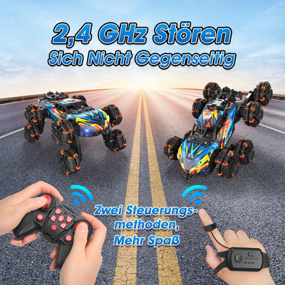 Ferngesteuertes Auto, Ferngesteuertes Auto ab 3 4 5 6 7 8 9 10 Jahre Kinder, 8WD Stunt und Handsteuerung, RC Drift Car mit LED Licht, Musik und Spray, RC Spielzeug Geschenk ab 3-12 Jahre Junge