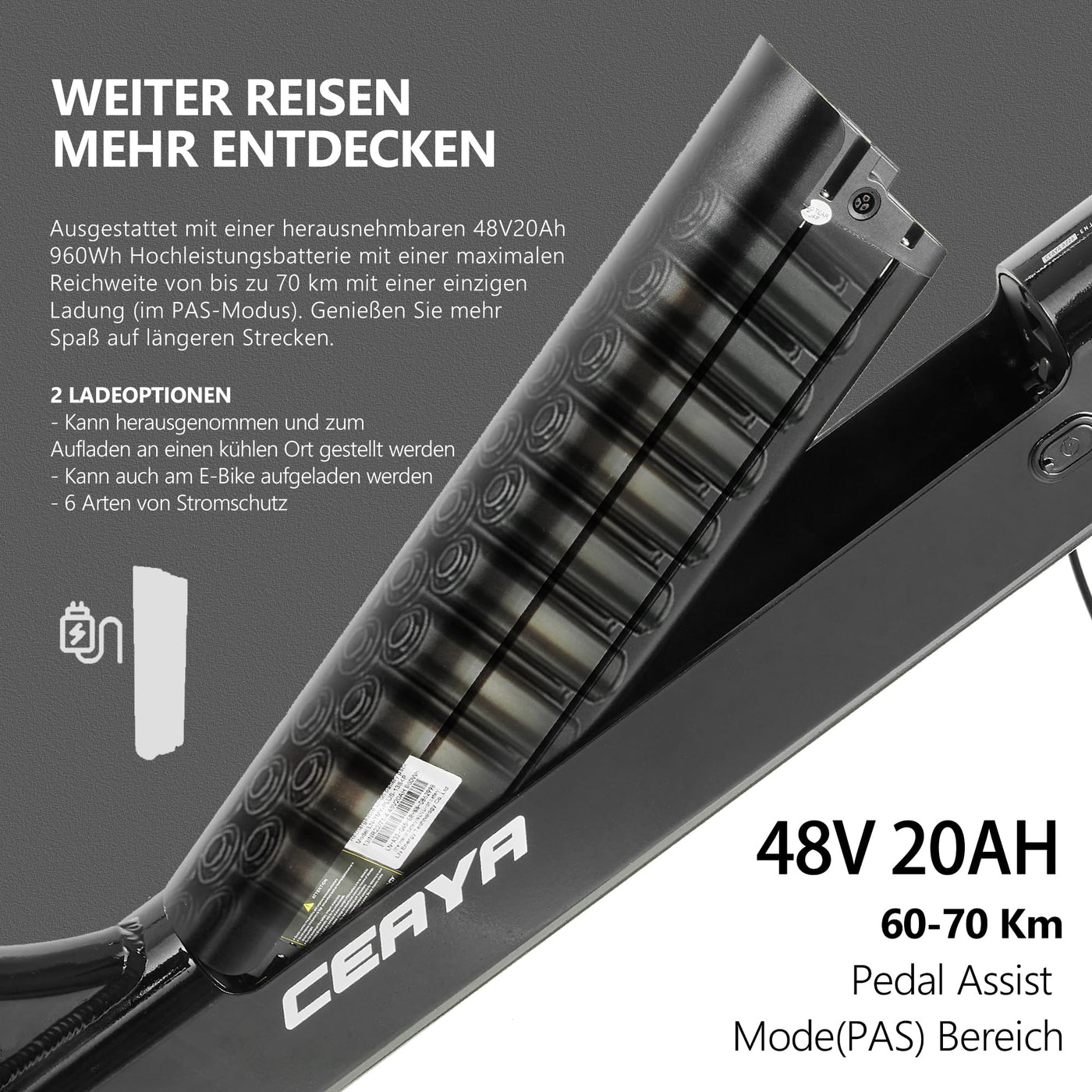 CEAYA Elektrofahrrad Aluminium 26 Zoll E Bike Herren Damen Pedelec 25km/h Fat Tire Ebike mit 48V20AH Akku,Gabelfederung,7-Gang Schaltung,Scheibenbremse,Reichweite bis 45-80KM