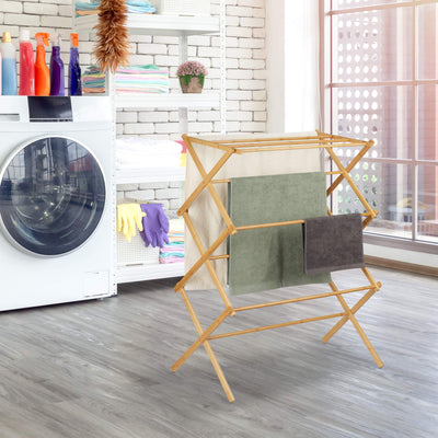 Relaxdays Handtuchhalter, aus Bambus, Faltbarer Standtrockner, mit 11 Stangen auf 6 Etagen, HBT: 106 x74 x 36 cm, Natur