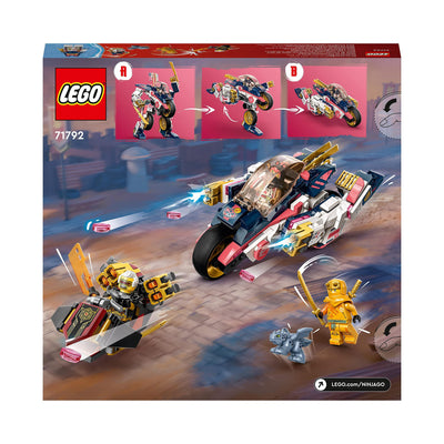 LEGO 71792 NINJAGO Soras transformierender Mech-Bike-Renner, 2in1 Set mit transformierender Mech-Actionfigur, Motorrad-Spielzeug Set mit 3 Minifiguren für Kinder, Jungen und Mädchen