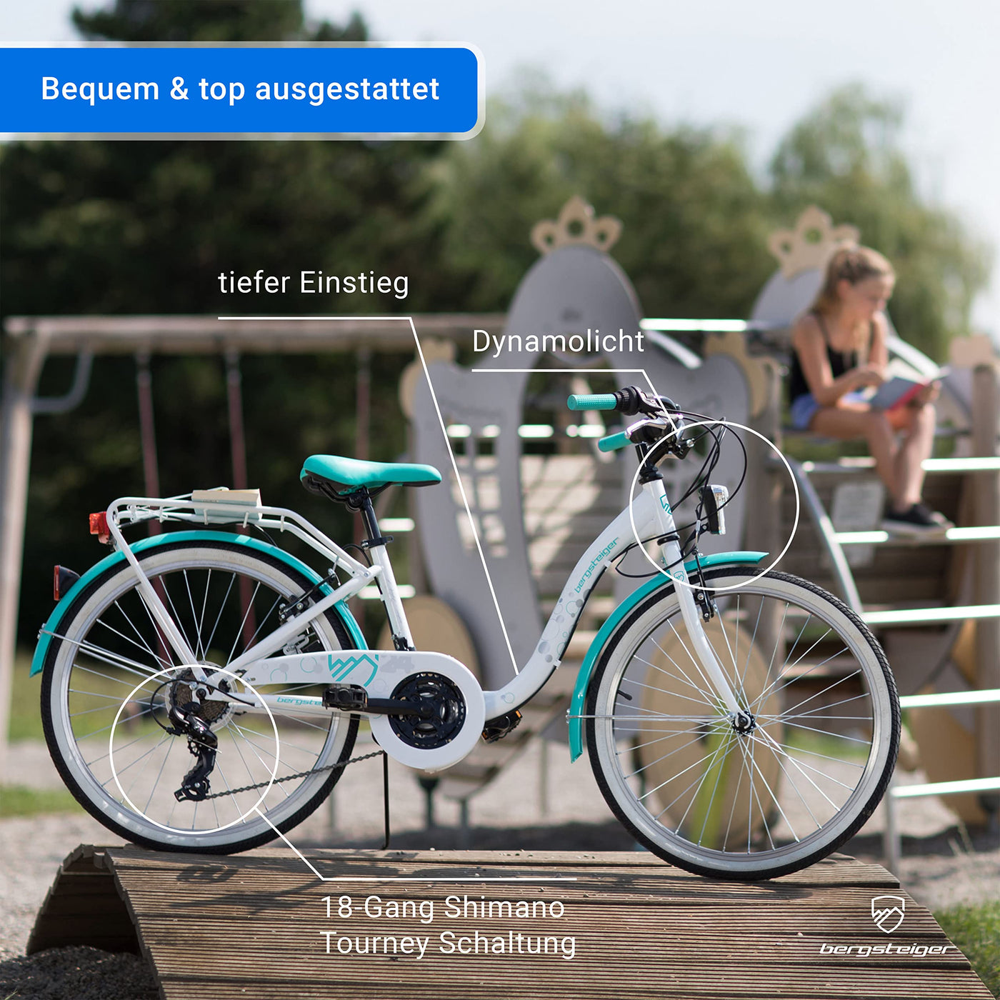 Bergsteiger Atlantis 20, 24 Zoll Kinderfahrrad, geeignet für 6,7, 8, 9, 10, 11 Jahre, StVZO, Shimano Schaltung, Mädchen-Fahrrad mit Dynamo-Licht