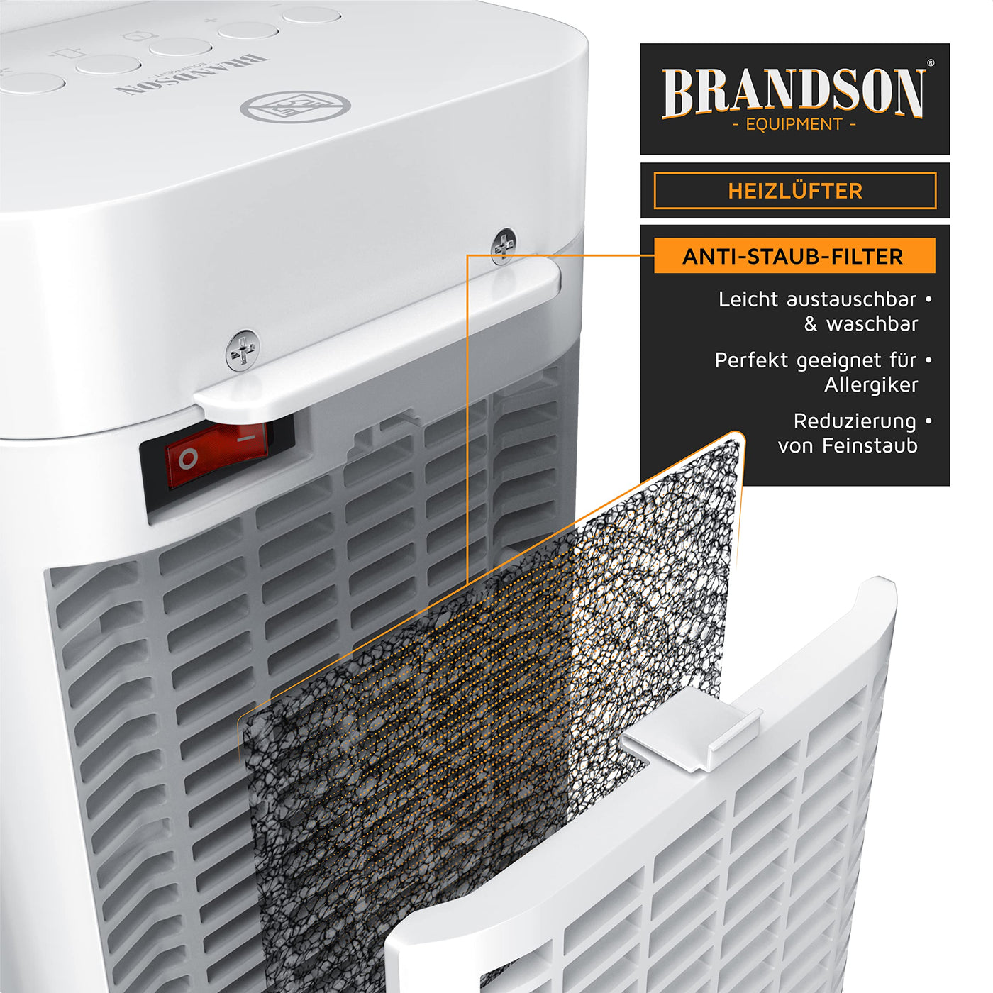Brandson - Heizlüfter mit Fernbedienung - Keramik-Heizlüfter Badezimmer energiesparend, leise - Schnellheizer mit Oszillationsfunktion - 2x Heizstufen - Timer - Heizung Heater - GS-zertifiziert