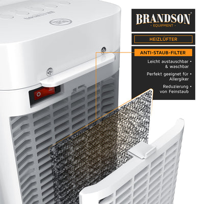 Brandson - Heizlüfter mit Fernbedienung - Keramik-Heizlüfter Badezimmer energiesparend, leise - Schnellheizer mit Oszillationsfunktion - 2x Heizstufen - Timer - Heizung Heater - GS-zertifiziert