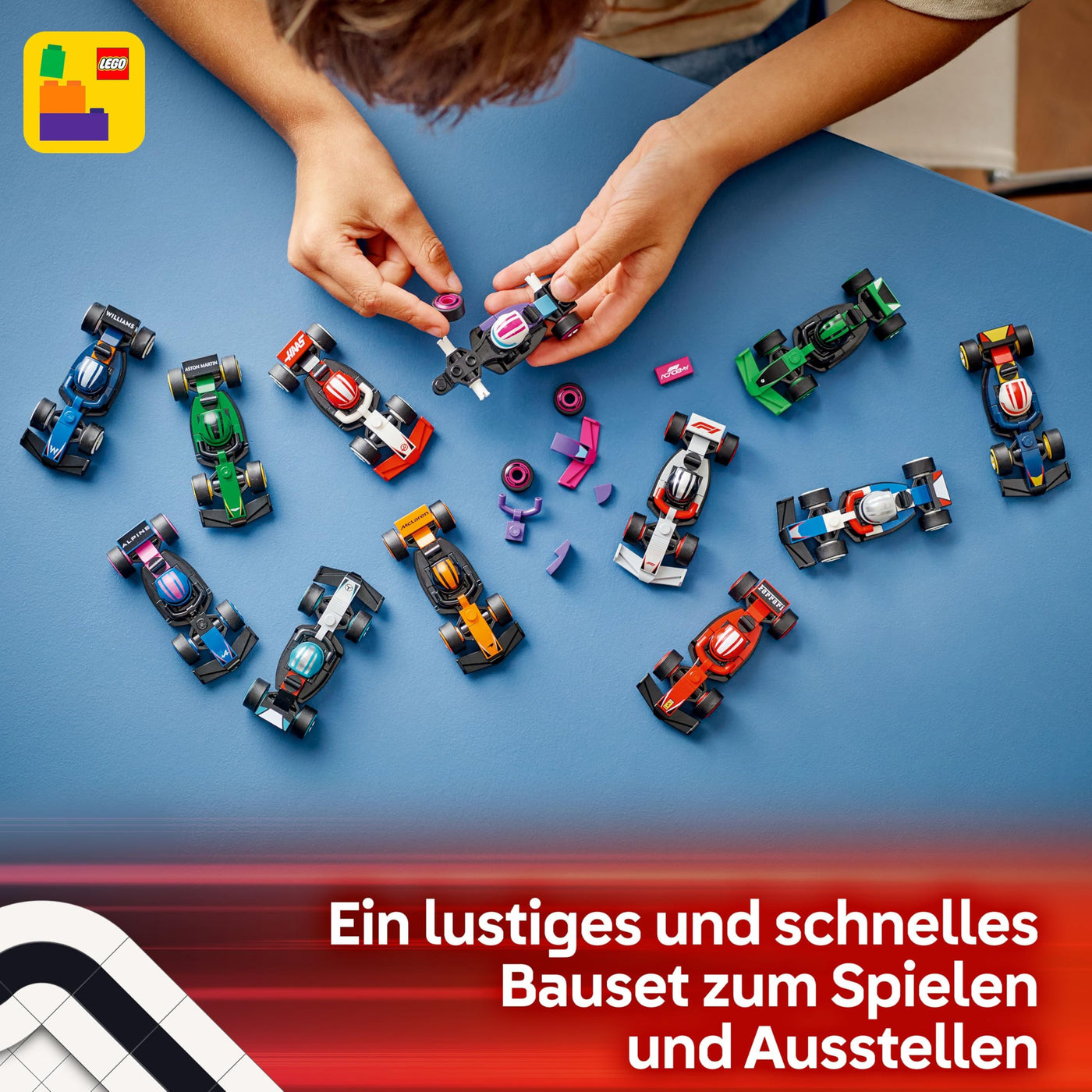 Lego F1 Rennwagen Serie mit 12 Formel 1 Autos: Komplett-Set der Lego Minifiguren Serie 71049