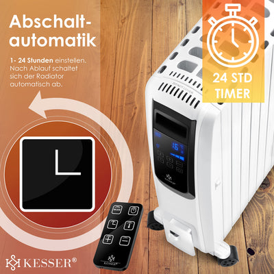 KESSER® 2500W Ölradiator mit WiFi App & Fernbedienung digitalem Display- elektrischer energiesparender Heizkörper mit 10 Rippen, Timer Zeitschaltuhr, 4 Heizstufen, Thermostat, Weiß