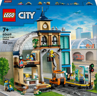 LEGO City Trains Hauptbahnhof - Wartungsfahrzeug-Spielzeug, funktionierendem Hublift, 2 Plattformen & 1 Gleisstück sowie 6 Minifiguren – Kreatives Geschenk für Jungen & Mädchen ab 7 Jahren - 60469