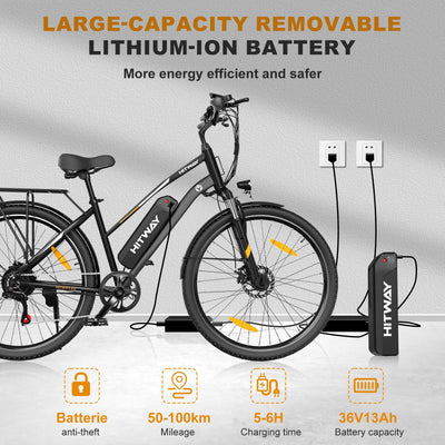 HITWAY E Bike 28 Zoll, Elektrofahrrad Pedelec für Damen und Herren, E-Fahrrad mit 36V 12Ah/13Ah Wechselakku, 250W Motor, 7 Gang Schaltung,StVZO Citybike Electric Bike Ebike Reichweite bis zu 35-90km