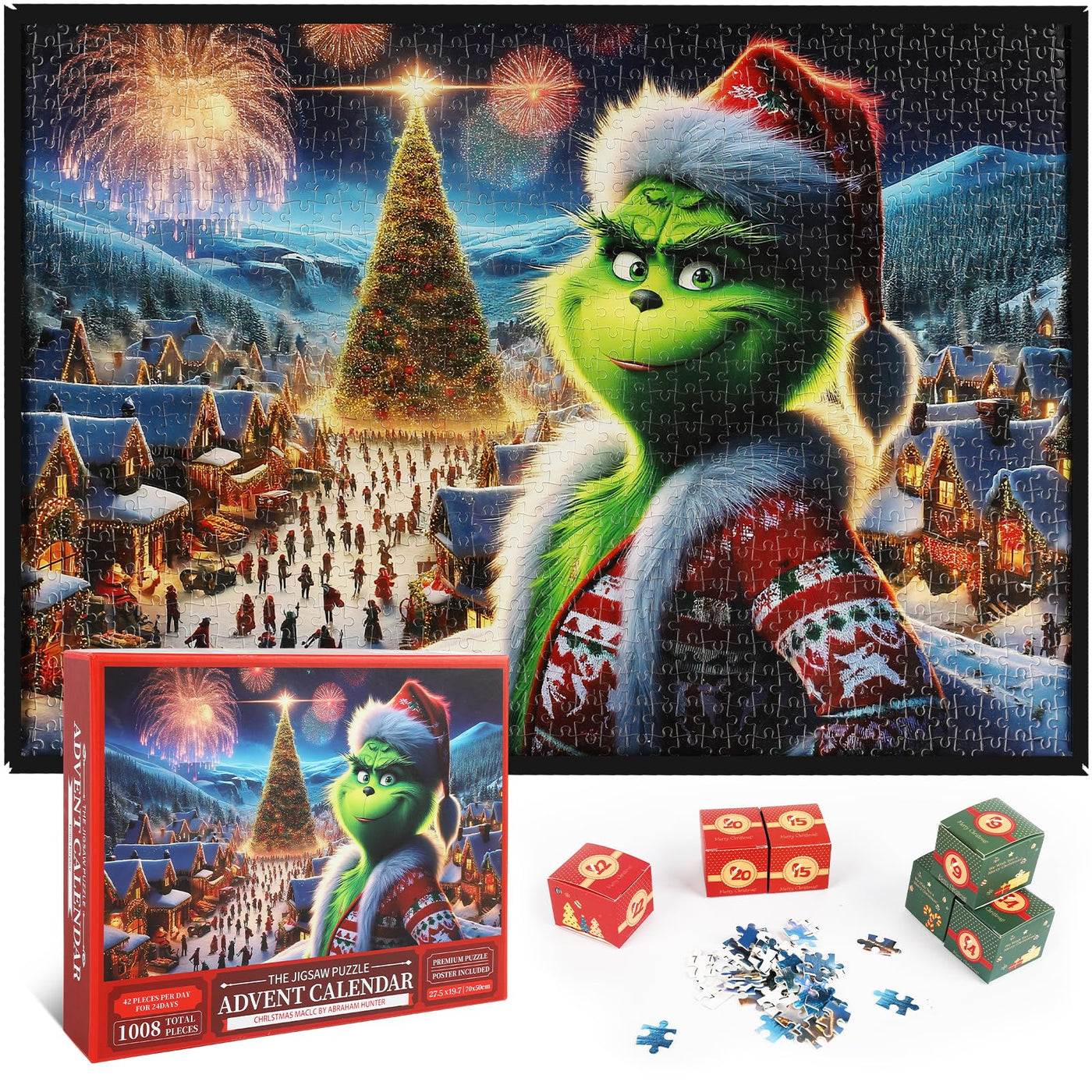 2025 Puzzle Adventskalender für Erwachsene und Kinder, 24 Boxen 1008 Teile Puzzle Weihnachts Countdown Geschenke, Adventskalender Weihnachts Deko Innen