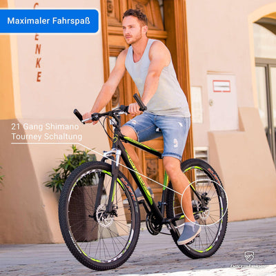 Bergsteiger Detroit 29 Zoll Mountainbike, geeignet ab 170 cm, Scheibenbremse, Shimano 21 Gang-Schaltung, Gabel-Federung mit Lockout-Funktion, Jungen-Fahrrad & Herren-Fahrrad