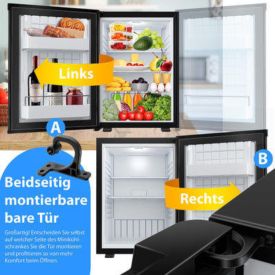 KESSER® Minikühlschrank mit Schloss, Minibar 40 Liter Nutzinhalt, Leise 22db, Abschließbar, Schlafzimmer, Wechselbarer Türanschlag, ca. 4°-16°C Höhe 57cm, Innenbeleuchtung Tisch-Kühlschrank Schwarz