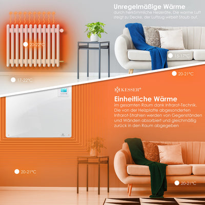 KESSER® Infrarotheizung mit Fernbedienung ✓ LCD-Display Digital ✓ Timer ✓ Wandheizung ✓ Infrarot ✓ Heizung ✓ Heizkörper | Heizpaneel | Inkl.Standfüßen NEU | 550 Watt