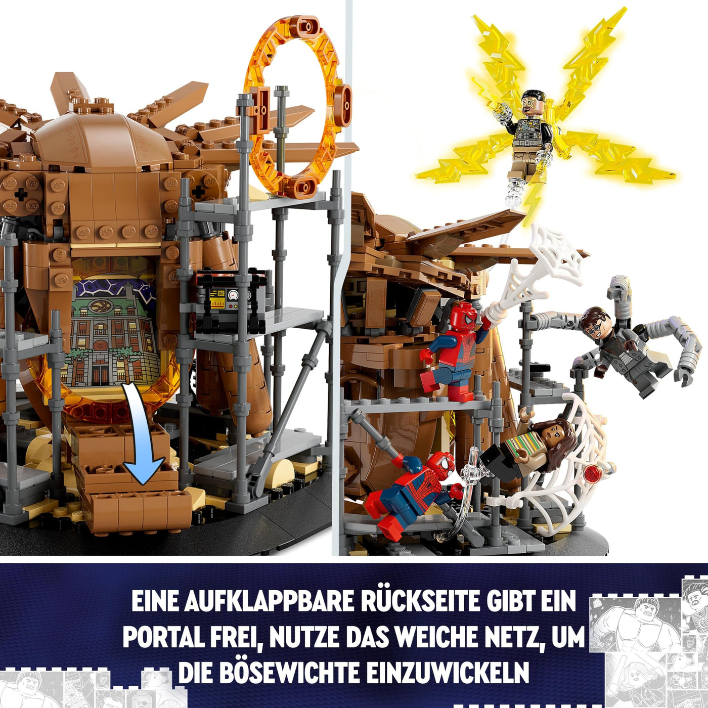 LEGO 76261 Marvel Spider-Mans großer Showdown, Spider-Man: No Way Home-Set mit 3 Peter Parker-Minifiguren sowie Green Goblin, Electro, Sandman, Ned, Doctor Strange und MJ, Sammlermodell