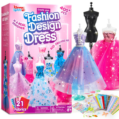 Klever Kits 400+ Stücke Modedesign Mädchen,Fashion Design Basteln Mädchen Nähset Set mit 3 Mannequins,Geschenke Mädchen 8 9 10 11 12+Jahre,Kreativ Set Bastelset für Kinder ab 8+ Jahre