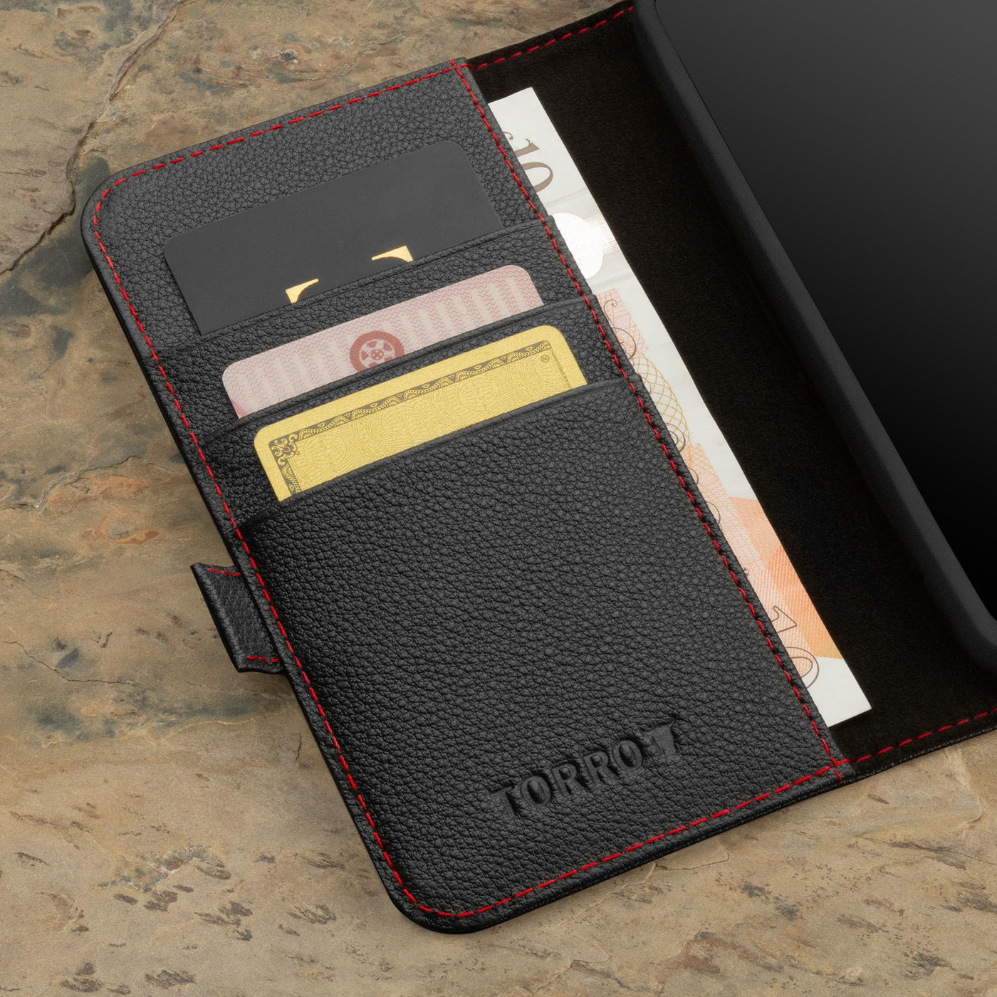 TORRO Hülle kompatibel mit Samsung Galaxy A55 5G – Premium Leder Hülle mit Standfunktion und Kartenfächern (Schwarz)