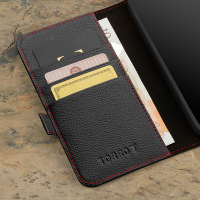 TORRO Hülle kompatibel mit Samsung Galaxy A55 5G – Premium Leder Hülle mit Standfunktion und Kartenfächern (Schwarz)