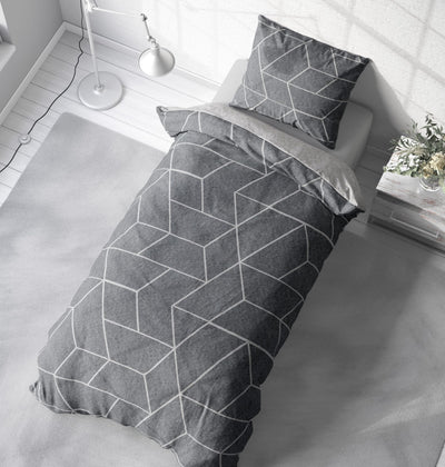 one-home Winter Bettwäsche Thermo Fleece Kuschelig Warme Bettbezüge Flauschig Warm Weich, Größe:2 teilig 135x200 cm, Farbe:Geometrisch grau