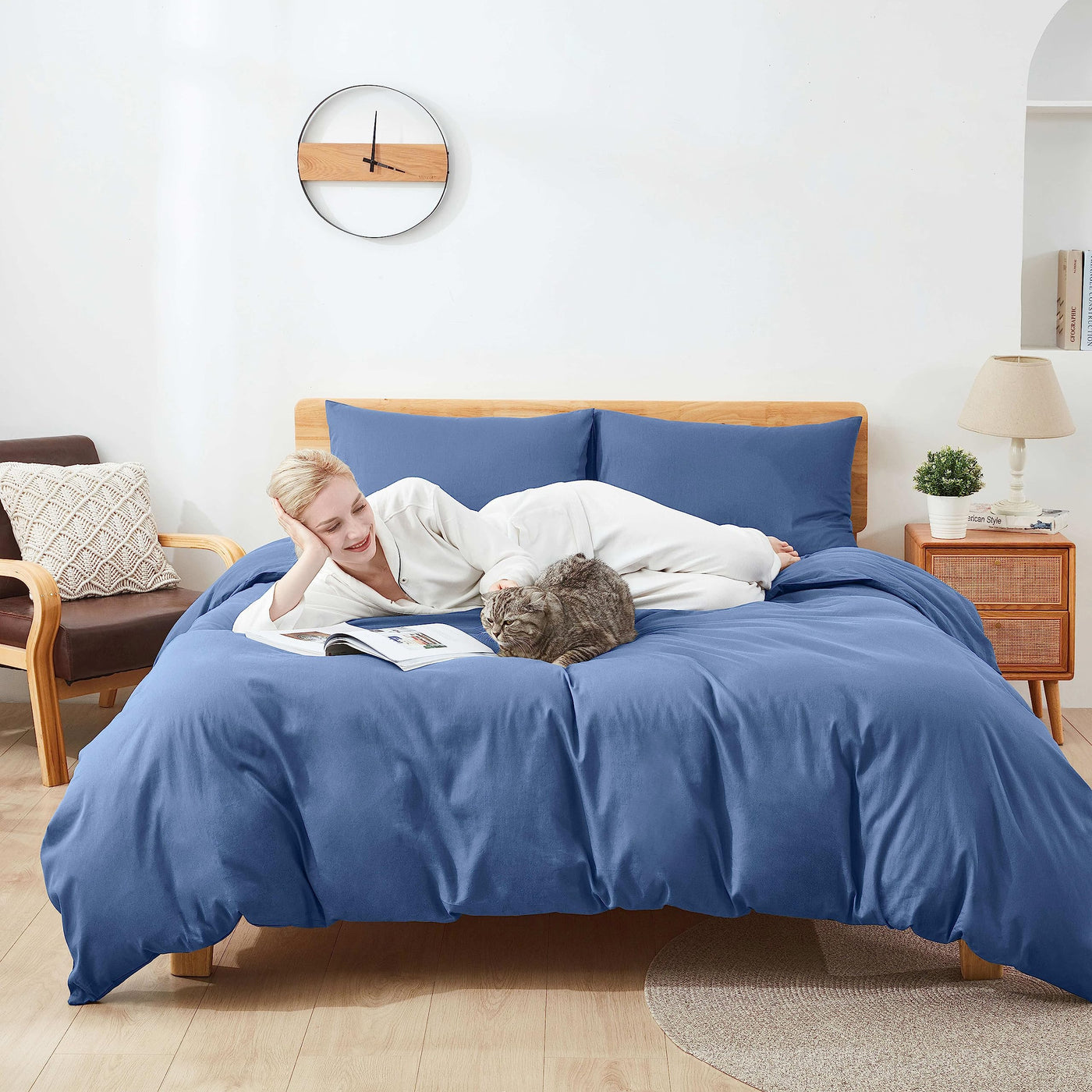 Sufdari Bettwäsche 135x200 Baumwolle Blau, 100% Baumwolle Bettbezug aus Atmungsaktive, Bettwäsche-Set mit 1 Kissenbezug 80x80 cm+1 Bettbezug mit Reißverschlus