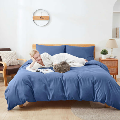 Sufdari Bettwäsche 135x200 Baumwolle Blau, 100% Baumwolle Bettbezug aus Atmungsaktive, Bettwäsche-Set mit 1 Kissenbezug 80x80 cm+1 Bettbezug mit Reißverschlus