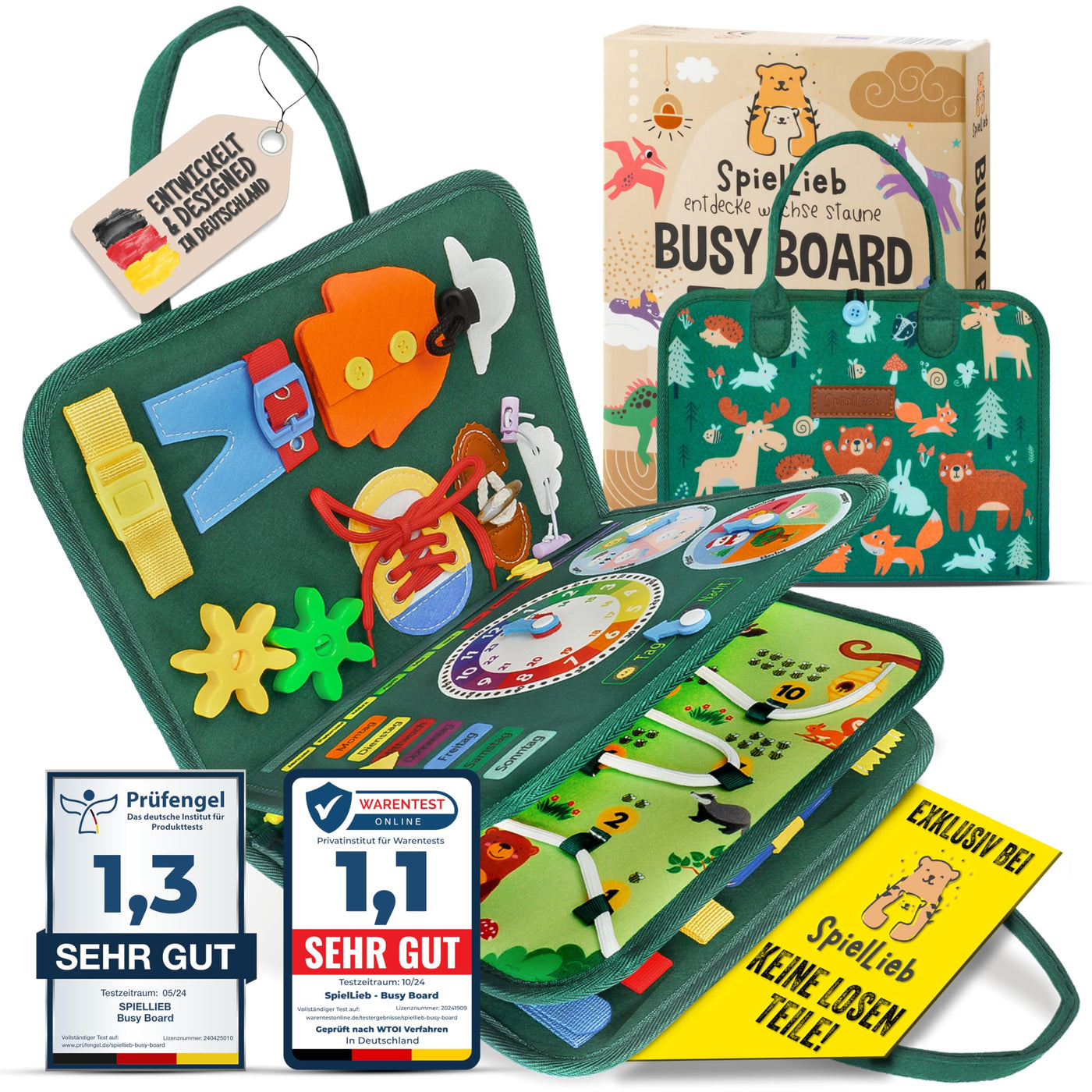 SpielLieb® Montessori Busy Board Deutsch ab 3 Jahre - interaktives Activity Board Spielzeug für Kleinkinder - Beschäftigung für Auto & Flugzeug Entwicklung & Motorik