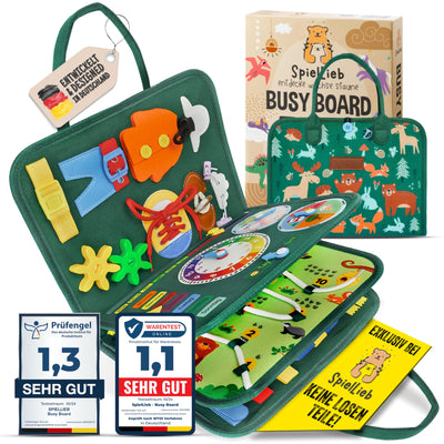 SpielLieb® Montessori Busy Board Deutsch ab 3 Jahre - interaktives Activity Board Spielzeug für Kleinkinder - Beschäftigung für Auto & Flugzeug Entwicklung & Motorik