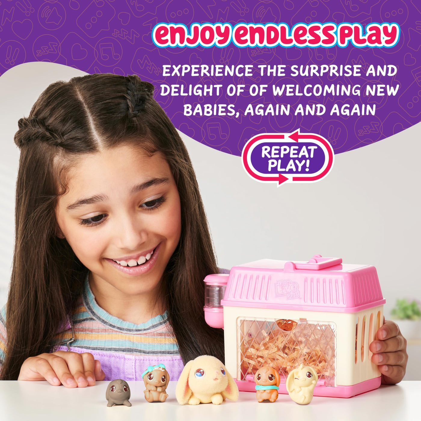 Little Live Pets Mama Surprise Mini Hasen-Spielset Lil' Bunny; die Hasen-Mama bekommt 2,3 oder 4 Babys, Mama Surprise im Miniformat, wiederholbares Spielemuster