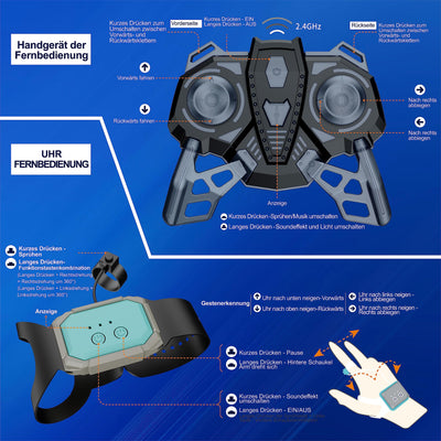 Nauotk Ferngesteuertes Auto, 2,4 GHz Ferngesteuerter RC Auto ab 6 7 8 9 10 11 12 Jahre, 8WD Stunt Drift Car mit Gestensensor, Coole Lichter und Sprühnebel, 2 Akku Spielzeug, Kinder Roboter-Blau