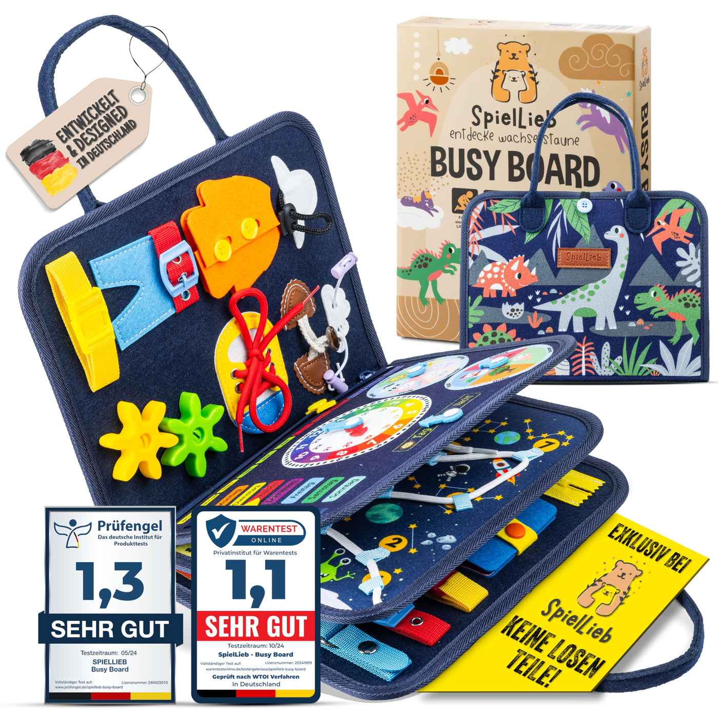 SpielLieb® Montessori Busy Board Deutsch ab 3 Jahre - interaktives Activity Board Spielzeug für Kleinkinder - Beschäftigung für Auto & Flugzeug Entwicklung & Motorik