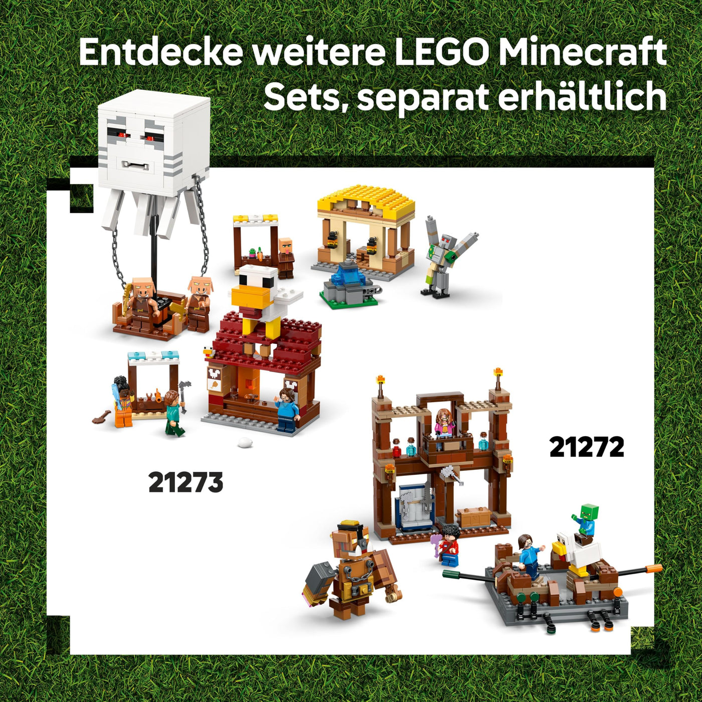LEGO Minecraft Angriff des Ghast-Ballons - Gaming Spielzeug - Steves Haus, 4 Minifiguren - Iron Golem Figur & explodierender Brunnen Funktion - Geschenk für Jungen, Mädchen & Fans ab 10 Jahren - 21273