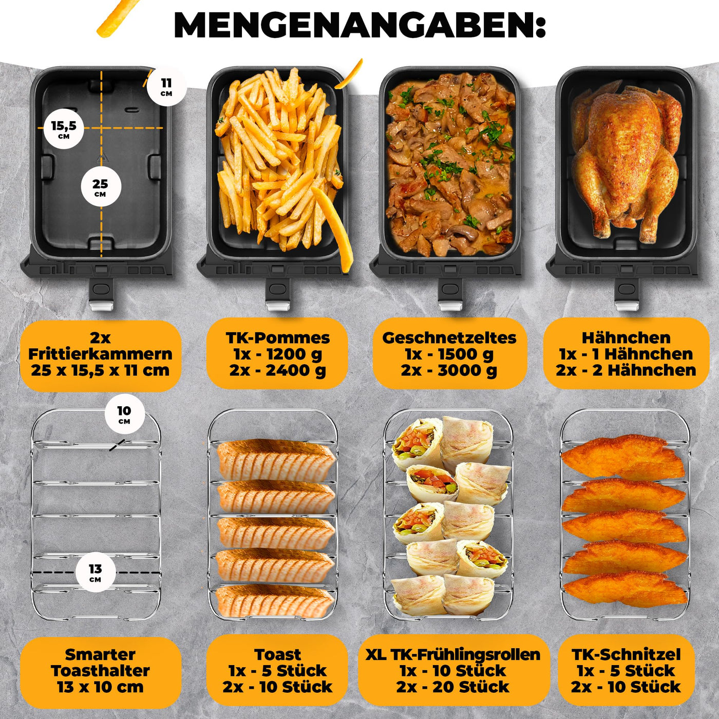 Stillstern Dual Zone Heißluftfritteuse 8L [für 1-8 Pers], 2400W, NEU: HeatingFlow Technologie, 80-200°C, Shake-Funktion, 120 Rezepte [DEUTSCH], 8 Programme, Dörren, Auftauen&Warmhalten, Air Fryer