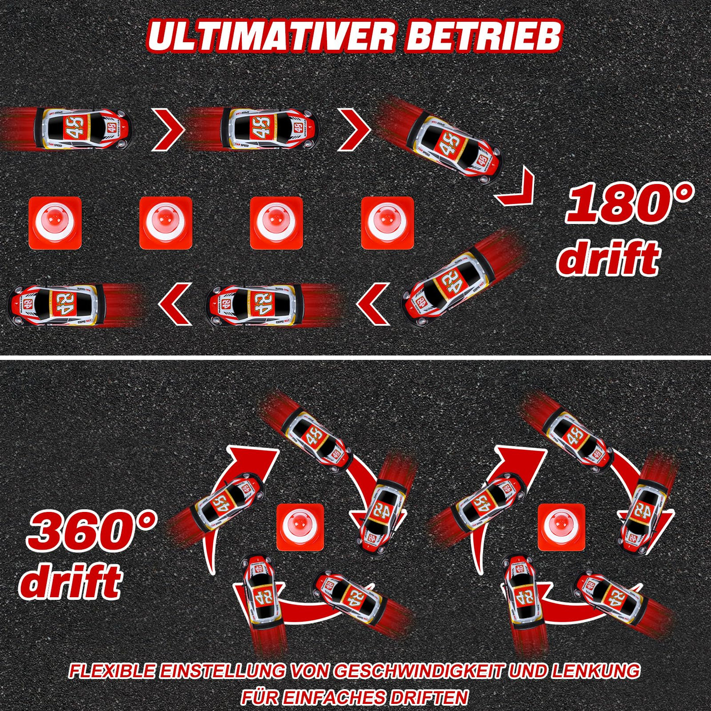 BuzzoXerex RC Drift Car, 1:22 Drift Auto Ferngesteuert, 4WD Mini RC Car, Tabletop Drift Ferngesteuertes Auto mit LED-Leuchten, 15km/h, Spielzeugauto mit Spielzeugauto für Kinder ab 6 Jahre (Rot)