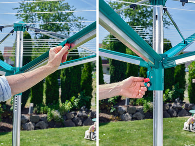 Leifheit Wäschespinne Linomatic 500 Deluxe Cover mit Leineneinzug für saubere Wäsche, Wäscheschirm für die ganze Familie, Wäscheständer inkl. Bodenhülse und Schutzhülle, 50m Leine für 5 Wäscheladungen