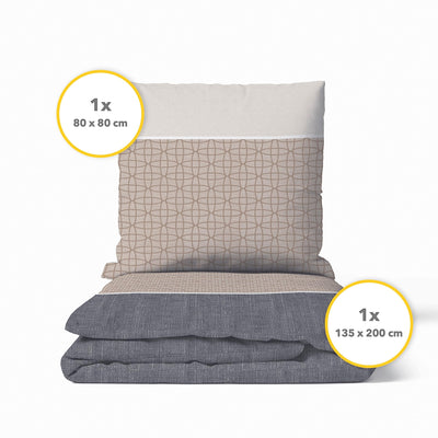 Träumschön Biber Bettwäsche 135x200 Baumwolle Beige Grau Muster - 100% Baumwoll Bettwäsche Grau Beige Braun - Kuschelige Bettwäsche gestreift